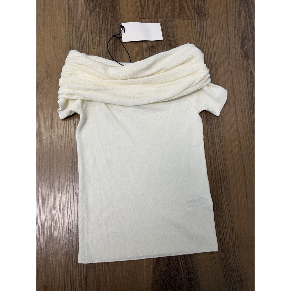 Zara Off Shoulder Top Ecru Cream Stretchy Sheer Coquette - Picture 7 of 7